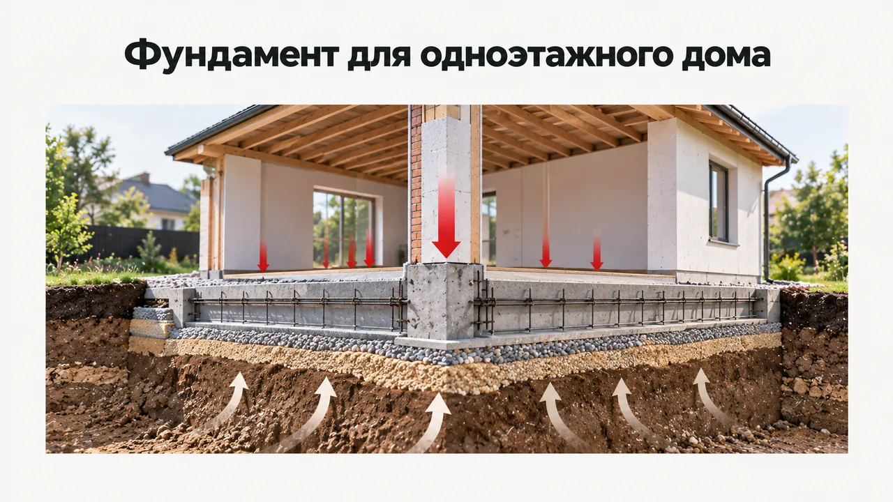 Фундамент одноэтажного дома в разрезе