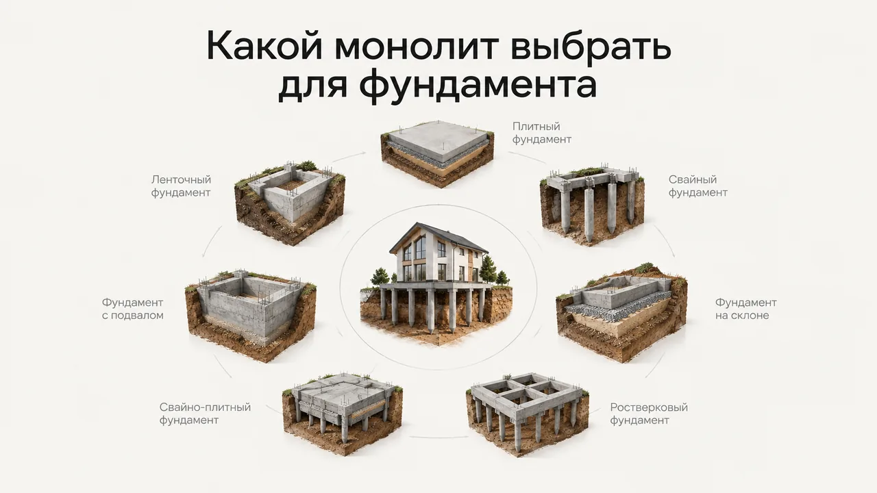 Виды монолитных фундаментов для дома