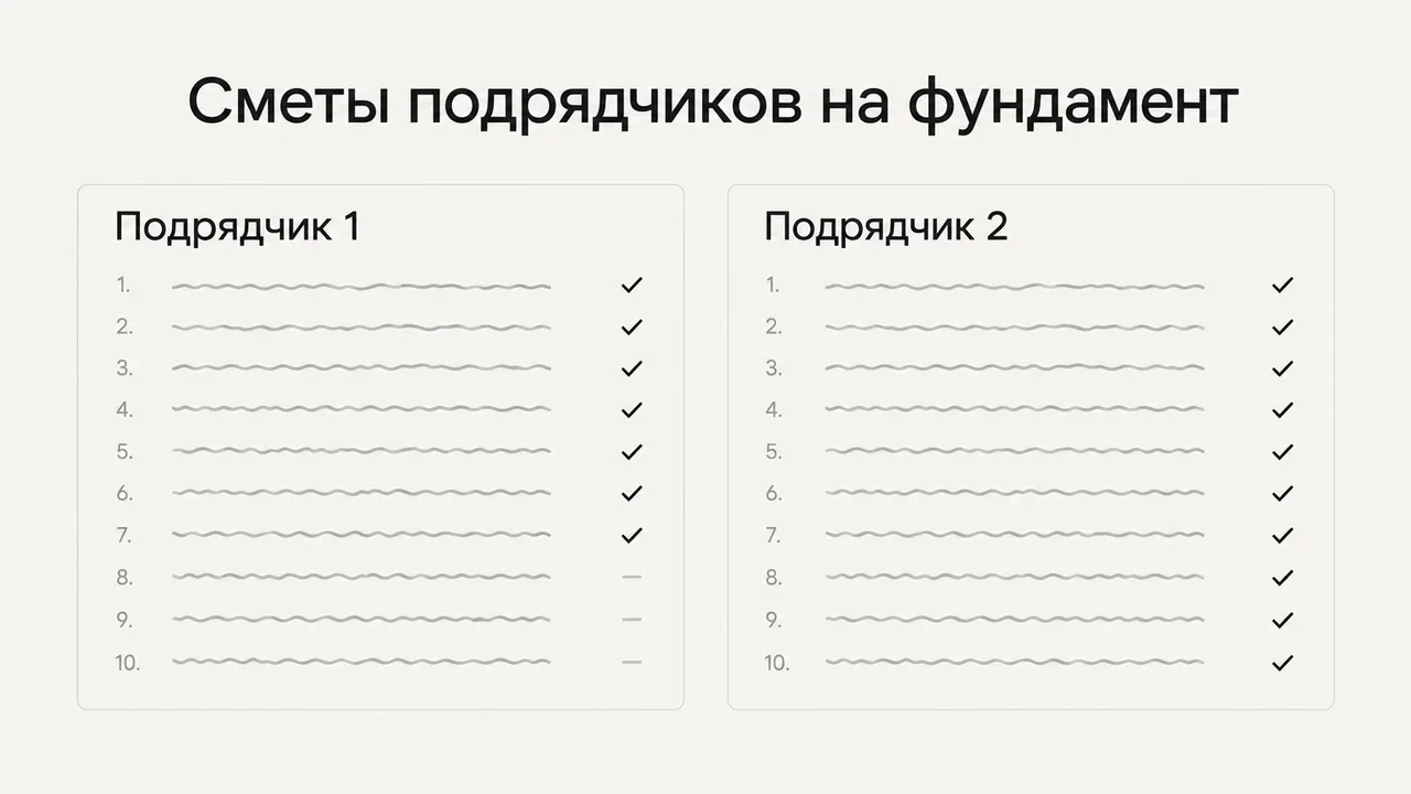 Сравнение смет подрядчиков на фундамент
